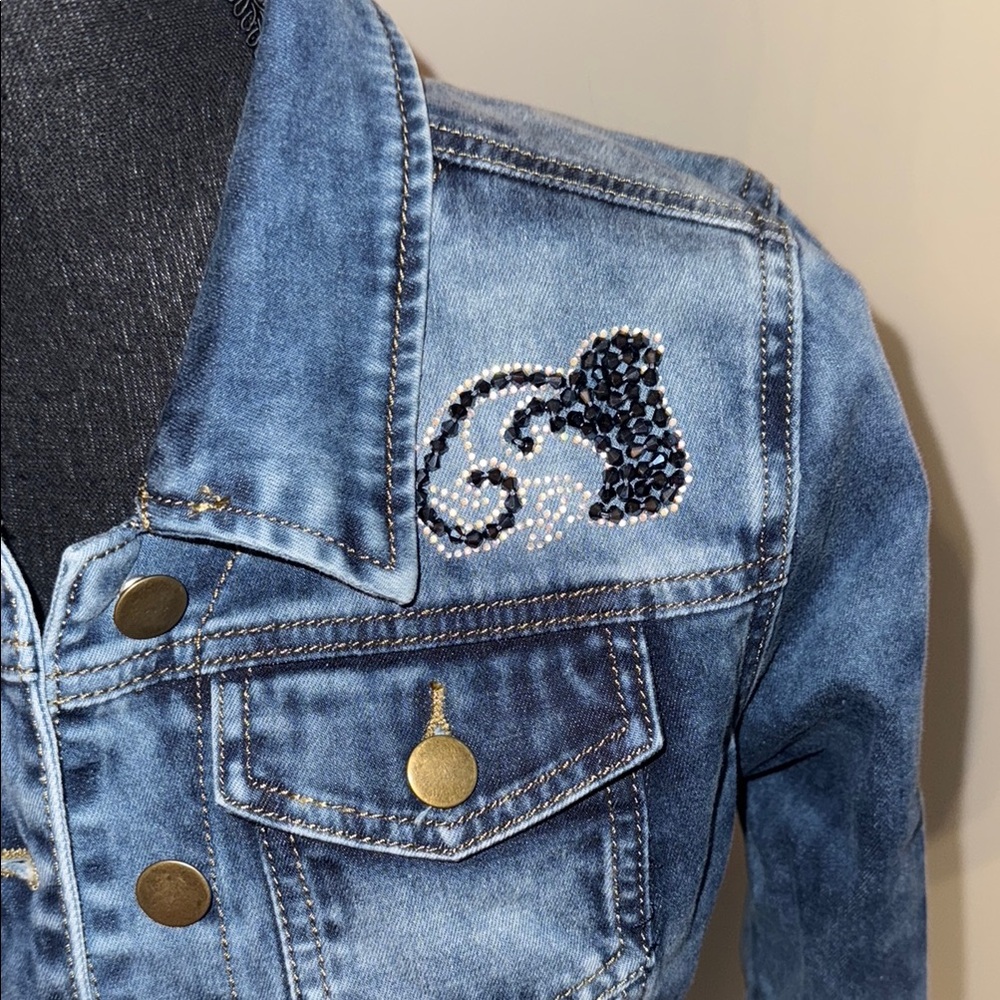 COPY - Embroidered Blue Denim Jacket With Embellishments - Picture 3 of 7